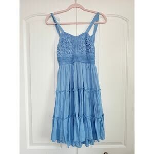 Rare Editions Girls Dusty Blue Boho Crochet Lace Tiered Midi Dress Size 16